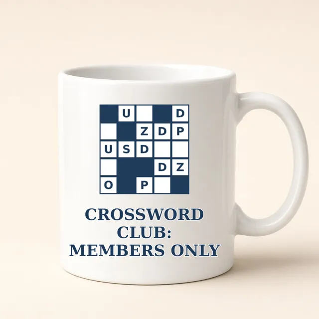 Crossword Club: Members Only design shown on a mug