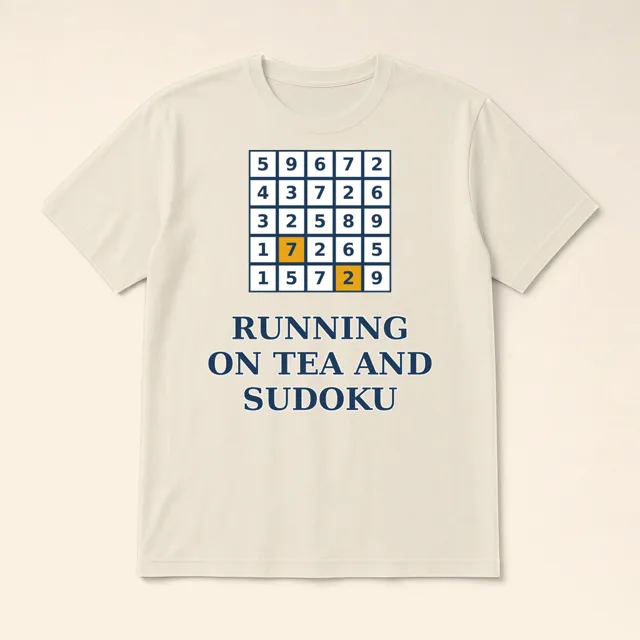 Running on Tea and Sudoku design shown on a t-shirt
