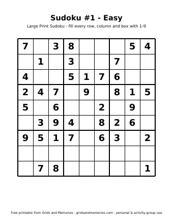 Preview of Sudoku – Sudoku #1 - Easy
