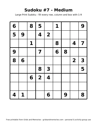 Preview of Sudoku – Sudoku #7 - Medium