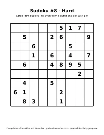 Preview of Sudoku – Sudoku #8 - Hard