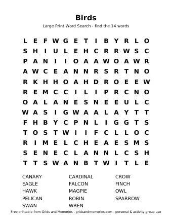 Preview of Word Search – Birds