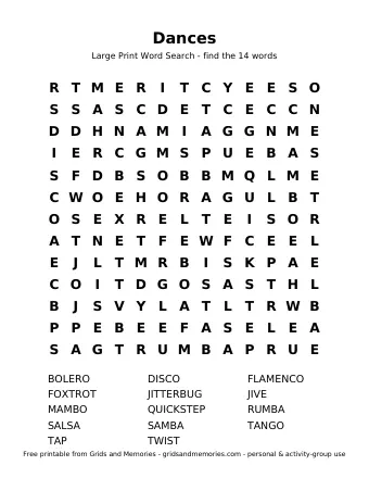 Preview of Word Search – Dances